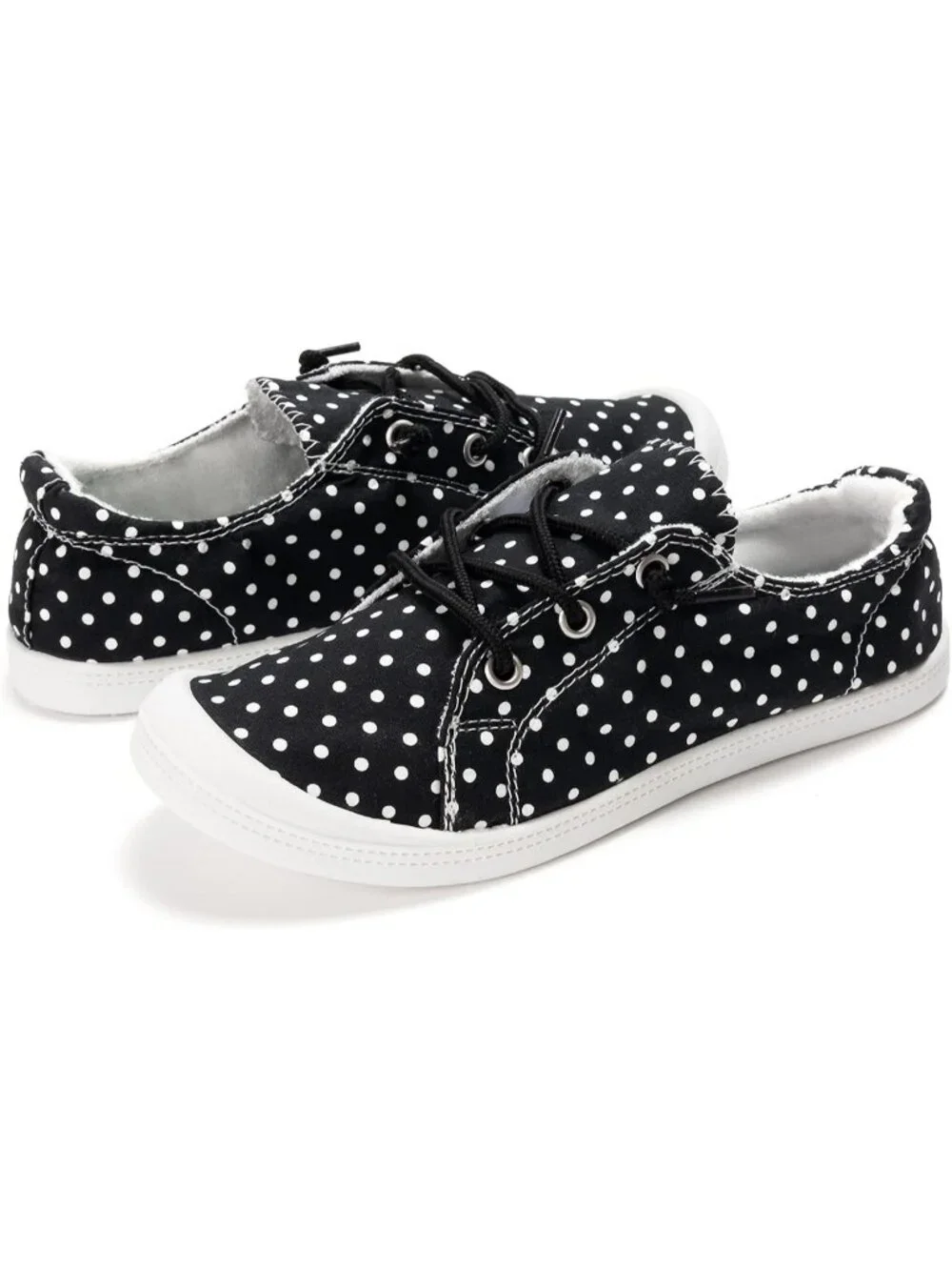 Women's White Dot Comfortable Lace-Up Flat Breathable Walking Casual Sneakers